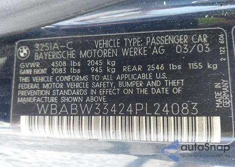 2004 BMW 325Ci from USA, damaged, VIN WBABW33424PL24083